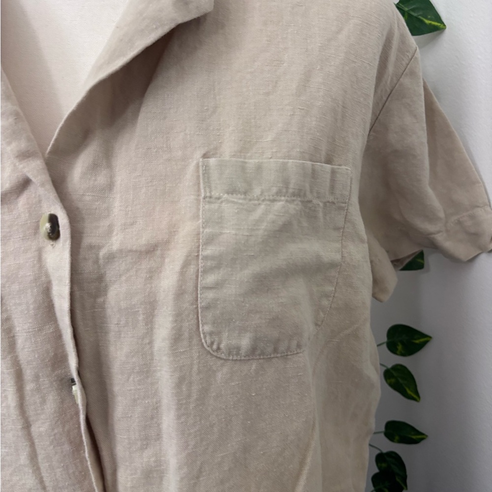 OAK + FORT Beige Linen Cotton Blouse Button Up Cream Size M - Picture 7 of 9